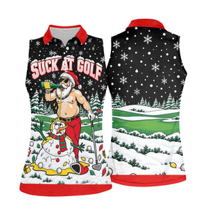 Suck At Golf Santa Beer Christmas Golf Shirt, Womens Golf Shirts, Ladies Golf Apparel