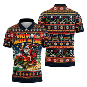 Ho Ho Hole In One Santa Christmas Golf Shirt, Mens Golf Clothing, Mens Golf Shirts