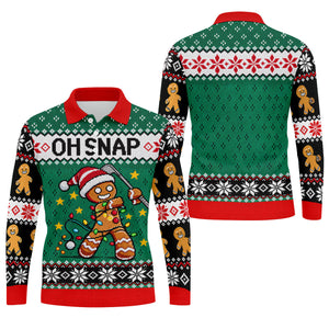 Oh Snap Gingerbread Christmas Golf Shirt, Mens Holiday Golf Shirts, Golf Polo For Men