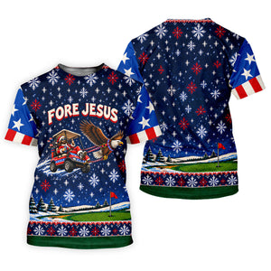 Fore Jesus Eagle Flag Christmas Golf Shirt, Womens Golf Clothing, Womens Golf Apparel