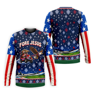 Fore Jesus Eagle Flag Christmas Golf Shirt, Golf Shirts For Men, Mens Golf Shirts