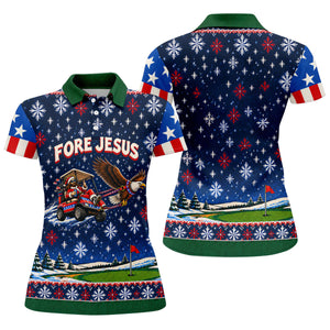 Fore Jesus Eagle Flag Christmas Golf Shirt, Womens Golf Clothing, Womens Golf Apparel