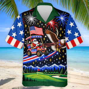 Eagle Santa Golf Cart Christmas Golf Shirt, Golf Polo For Men, Funny Mens Golf Shirts