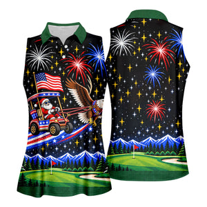Eagle Santa Golf Cart Christmas Golf Shirt, Ladies Golf Shirts, Golf Shirts For Women