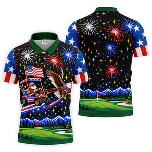 Eagle Santa Golf Cart Christmas Golf Shirt, Golf Polo For Men, Funny Mens Golf Shirts