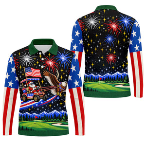 Eagle Santa Golf Cart Christmas Golf Shirt, Golf Polo For Men, Funny Mens Golf Shirts