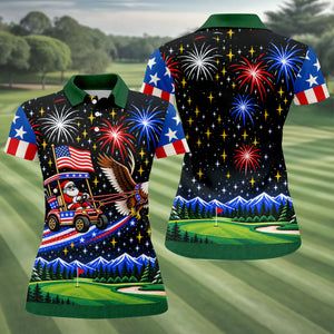 Eagle Santa Golf Cart Christmas Golf Shirt, Ladies Golf Shirts, Golf Shirts For Women