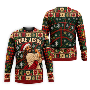 Fore Jesus Santa Hat Christmas Golf Shirt, Mens Golf Shirts, Mens Holiday Golf Shirts