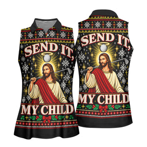 Send It My Child Jesus Christmas Golf Shirt, Ladies Golf Apparel, Womens Golf Apparel