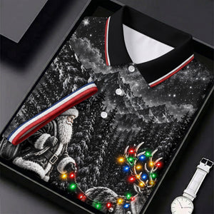 Santa Reindeer Lights Christmas Golf Shirt, Golf Polo For Men, Funny Mens Golf Shirts