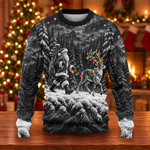 Santa Reindeer Lights Ugly Christmas Sweater, Funny Xmas Gift, Funny Christmas Outfit