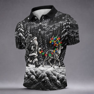 Santa Reindeer Lights Christmas Golf Shirt, Golf Polo For Men, Funny Mens Golf Shirts