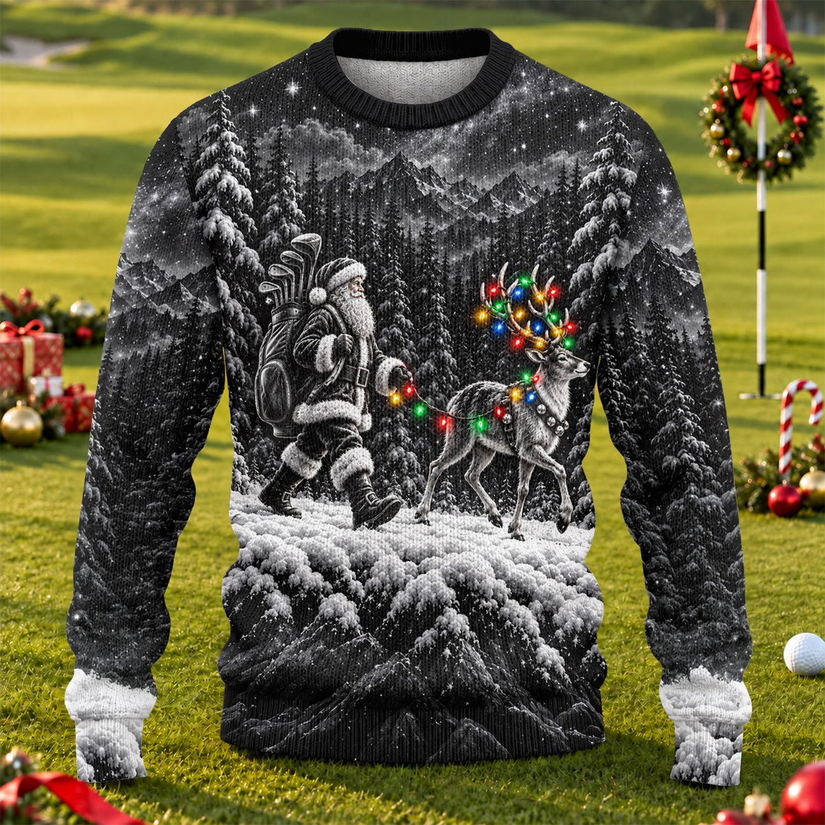 Santa Reindeer Lights Ugly Christmas Sweater, Funny Xmas Gift, Funny Christmas Outfit
