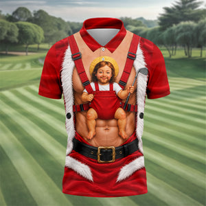 Santa Abs Baby Carrier Christmas Golf Shirt, Mens Golf Clothing, Golf Shirts For Men