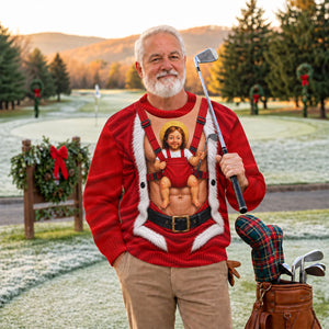 Santa Abs Baby Carrier Ugly Christmas Sweater, Funny Holiday Sweater, Funny Xmas Gift