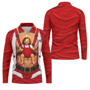Santa Abs Baby Carrier Christmas Golf Shirt, Mens Golf Clothing, Golf Shirts For Men