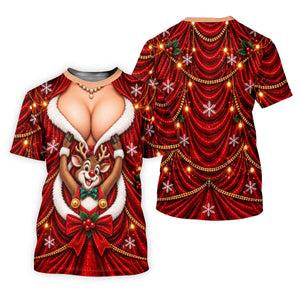 Busty Reindeer Santa Suit Christmas Golf Shirt, Womens Golf Tops, Ladies Golf Shirts