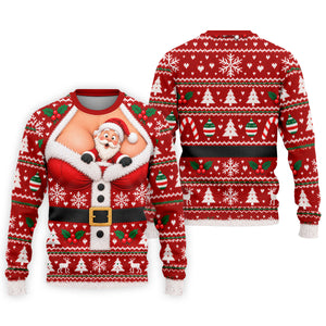 Santa Peeking Busty Knit Christmas Golf Shirt, Funny Mens Golf Shirts, Mens Golf Polo