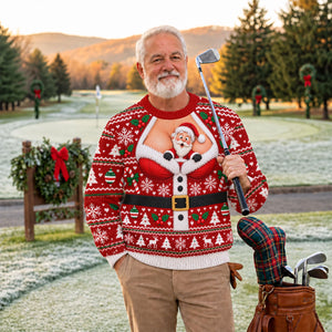 Santa Peeking Busty Knit Ugly Christmas Sweater, Christmas Gifts, Ugly Sweater Party
