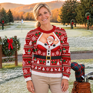 Santa Peeking Busty Knit Ugly Christmas Sweater, Christmas Gifts, Ugly Sweater Party