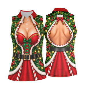 Holly Corset Busty Dress Christmas Golf Shirt, Ladies Golf Shirts, Womens Golf Shirts