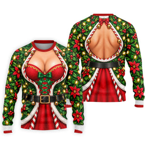 Holly Corset Busty Dress Christmas Golf Shirt, Golf Gifts For Men, Mens Golf Clothing