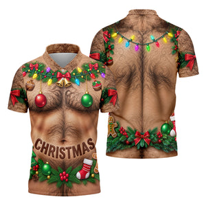 Hairy Chest Ornaments Christmas Golf Shirt, Golf Shirts For Men, Golf Gifts For Men