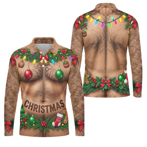 Hairy Chest Ornaments Christmas Golf Shirt, Golf Shirts For Men, Golf Gifts For Men