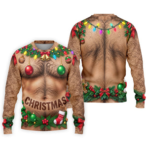 Hairy Chest Ornaments Christmas Golf Shirt, Golf Shirts For Men, Golf Gifts For Men