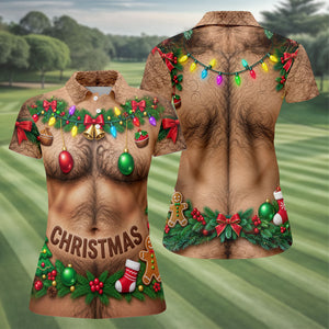 Hairy Chest Ornaments Christmas Golf Shirt, Ladies Golf Apparel, Womens Golf Clothing