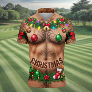 Hairy Chest Ornaments Christmas Golf Shirt, Golf Shirts For Men, Golf Gifts For Men