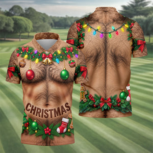Hairy Chest Ornaments Christmas Golf Shirt, Golf Shirts For Men, Golf Gifts For Men