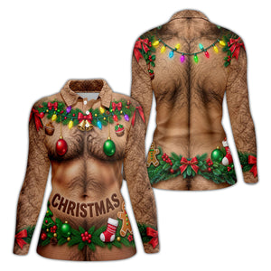 Hairy Chest Ornaments Christmas Golf Shirt, Ladies Golf Apparel, Womens Golf Clothing