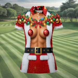 Ornament Pasties Santa Christmas Golf Shirt, Womens Golf Apparel, Ladies Golf Apparel