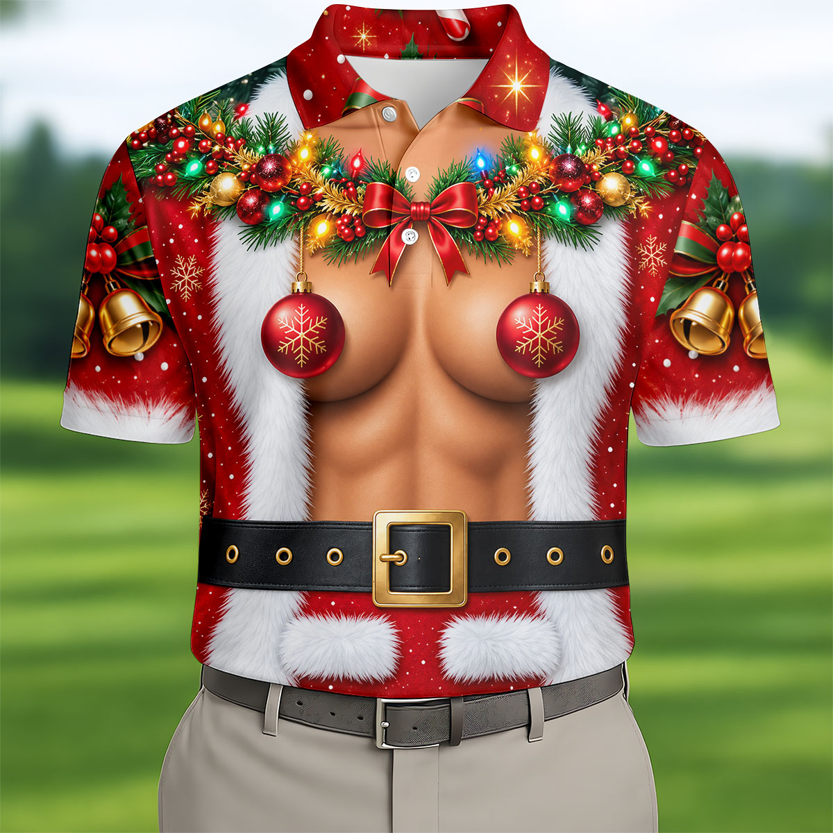Ornament Pasties Santa Christmas Golf Shirt, Mens Golf Shirts, Funny Mens Golf Shirts