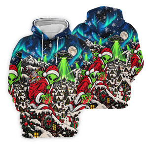 Alien Santa UFO Aurora Christmas Golf Shirt, Womens Golf Shirts, Womens Golf Clothing