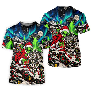 Alien Santa UFO Aurora Christmas Golf Shirt, Womens Golf Shirts, Womens Golf Clothing