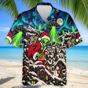 Alien Santa UFO Aurora Christmas Golf Shirt, Mens Golf Polo, Mens Holiday Golf Shirts