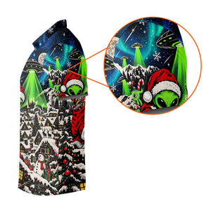 Alien Santa UFO Aurora Christmas Golf Shirt, Womens Golf Shirts, Womens Golf Clothing