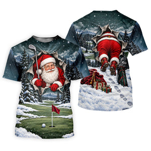 Santa Peeking Golf Green Christmas Golf Shirt, Golf Gifts For Women, Womens Golf Tops