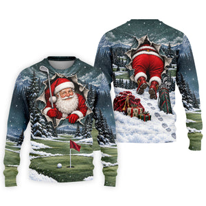 Santa Peeking Golf Green Christmas Golf Shirt, Golf Polo For Men, Mens Golf Polo