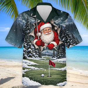Santa Peeking Golf Green Christmas Golf Shirt, Golf Polo For Men, Mens Golf Polo
