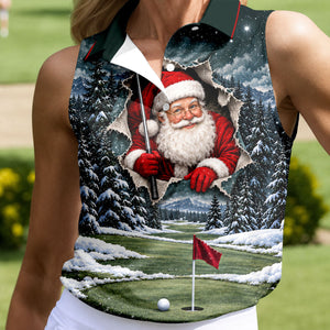 Santa Peeking Golf Green Christmas Golf Shirt, Golf Gifts For Women, Womens Golf Tops