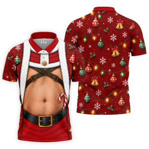 Santa Belly Harness Vest Christmas Golf Shirt, Golf Shirts For Men, Golf Polo For Men
