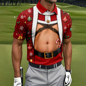 Santa Belly Harness Vest Christmas Golf Shirt, Golf Shirts For Men, Golf Polo For Men