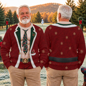 Santa Suit Tie Six Pack Ugly Christmas Sweater, Christmas Golf Gift, Golf Lover Gifts