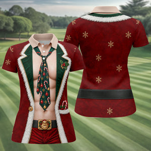 Santa Suit Tie Six Pack Christmas Golf Shirt, Womens Golf Shirts, Womens Golf Apparel