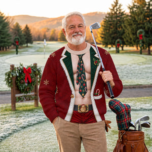 Santa Suit Tie Six Pack Ugly Christmas Sweater, Christmas Golf Gift, Golf Lover Gifts