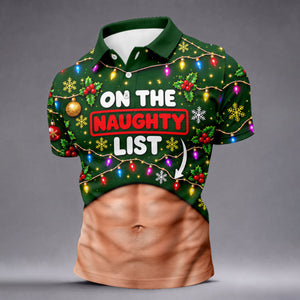 On The Naughty List Abs Christmas Golf Shirt, Mens Golf Apparel, Mens Golf Clothing
