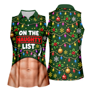 On The Naughty List Abs Christmas Golf Shirt, Ladies Golf Tops, Golf Shirts For Women